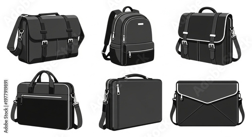 Collection of Black Bags - Briefcases, Backpacks, and Messenger Bags.