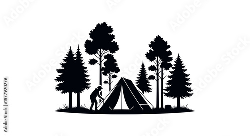Camping Tent and Trees Silhouette.