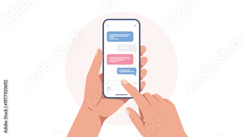 Hands holding a mobile phone ready to type in a messaging application