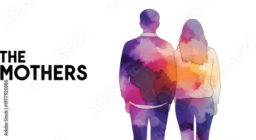 The mothers a book cover featuring silhouetted figures and vibrant watercolor effects