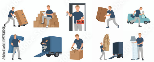 Flat Illustration Set of Moving House, Relocation and Transportation Service