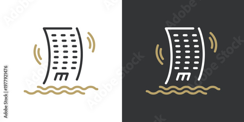 シンプルなビルが地震で揺れるアイコン