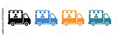 Food truck icon vibrant design representing mobile restaurant street food business delivery service transport eatery fast service carnival cafe signage concept.