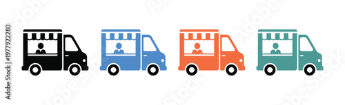 Food truck icon vibrant design representing mobile restaurant street food business delivery service transport eatery fast service carnival cafe signage concept.