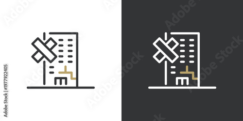 シンプルな経年劣化したビルのアイコン