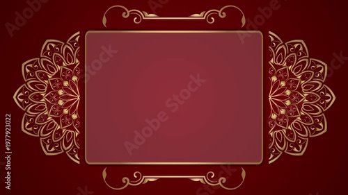 Animated red background of rotating mandala, with beautiful borders