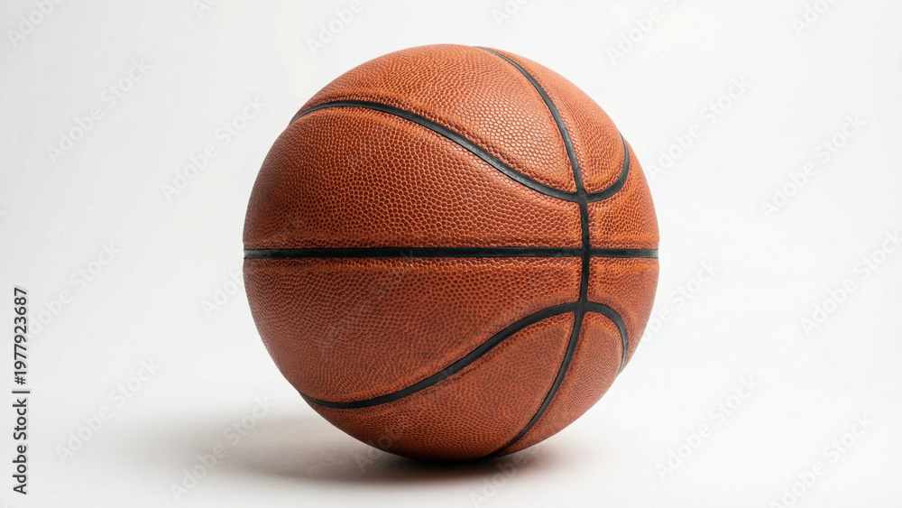 Obraz premium A realistic orange basketball with detailed texture isolated on a white background. Clean lighting and subtle shadow make it ideal for sports branding, fitness content, and professional design use.