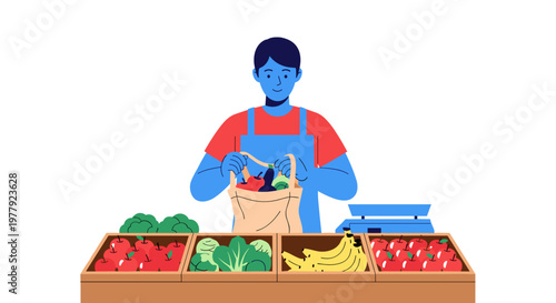 Man selling fresh produce market.