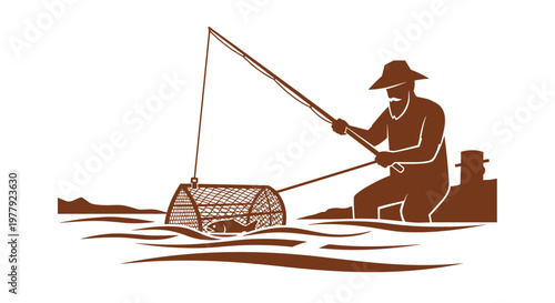 Man fishing with net boat.