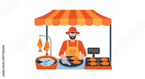 Man selling street food fish.