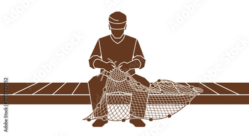 Man repairing fishing net.