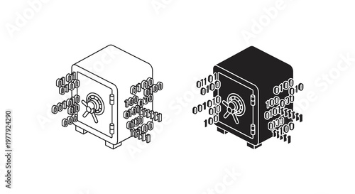 Vector safe icons, black and white, security symbols, financial protection