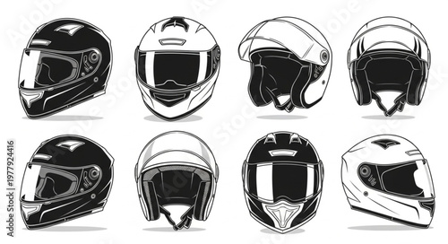 Diverse Motorcycle Helmet Collection - Full-Face and Open-Face Designs.