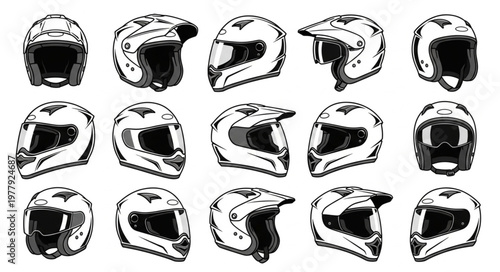 Collection of Motorcycle Helmets - Diverse Styles and Designs.