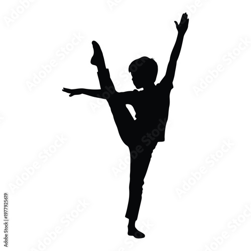 Graceful ballet dancer silhouette performing elegant arm movements in artistic pose vector on white background
