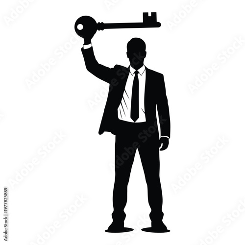 Fotografija Professional businessman holding oversized key symbolizing success and achieveme