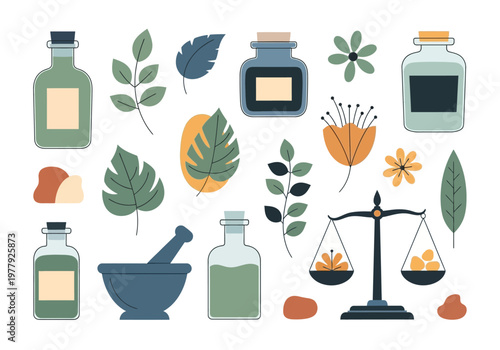 Alternative Medicine and Wellness Botanical Ingredients Flat Illustration
