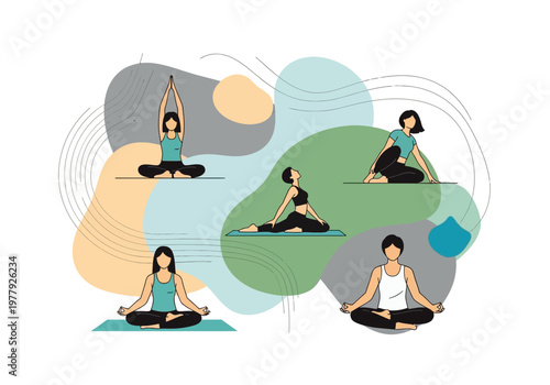 Modern Wellness Vector Women Practicing Yoga in Various Poses