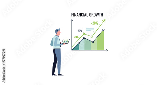 Man analyzes financial growth chart with rising profits and positive trend