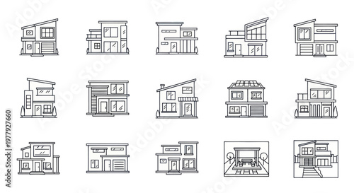 Modern House Designs Collection - Architectural Sketch Icons