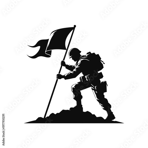 Victory, Soldier Silhouette, Flag, Military Icon, Achievement Symbol