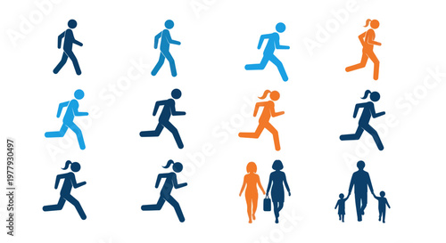 Diverse Human Figures: Running, Walking, Families, Business People Icons