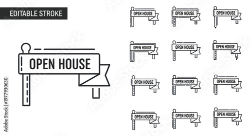 Open House Sign Icons Set - Real Estate Marketing Vector Illustrations