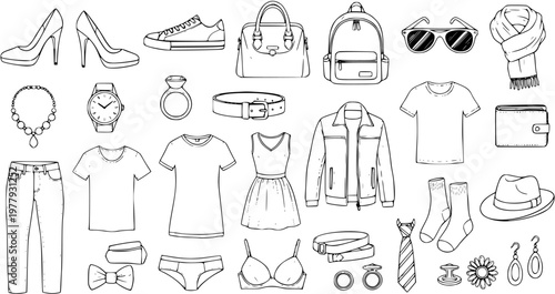 Fashion Accessories  Clothing: Hand-Drawn Style Vector Collection