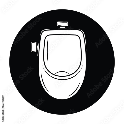 Toilet bowl with closed lid and handle on side in black circle