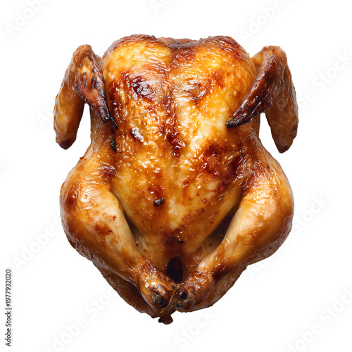 Roasted whole chicken isolated on transparent background, high resolution for design