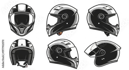 Motorcycle Helmet Collection - Safety and Style in Various Views.