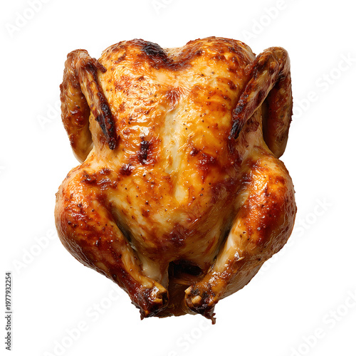 Roasted whole chicken isolated on transparent background, commercial stock photo