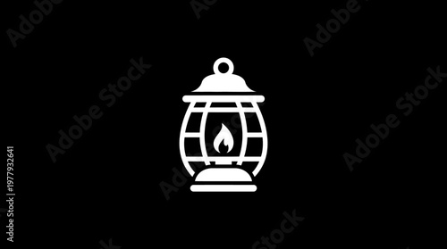 White Lantern Icon on Black Background