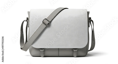 Stylish gray messenger bag isolated on white background perfect for daily commute or casual outings