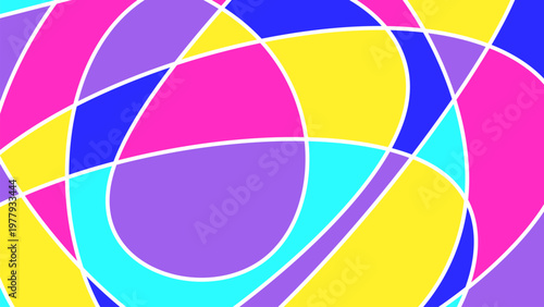 Abstract colorful forms with overlapping geometric shapes and varied color palette