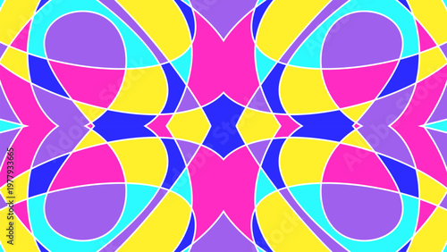 Bright kaleidoscope pattern featuring pink, purple, yellow, and blue for vibrant designs