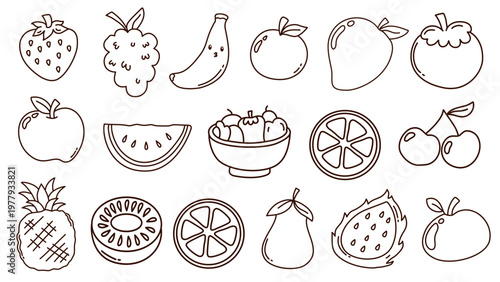 assortment of fresh fruit doodles including tropical and seasonal varieties for health