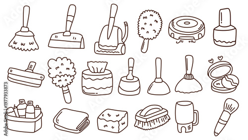 essential cleaning tools and household equipment doodles for domestic hygiene and chores