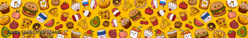 various fast food and snack pattern horizontal border for restaurant website header