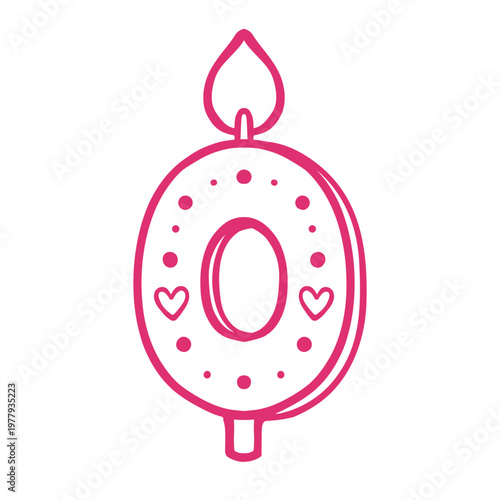 Number 0 candle cute kawaii line icon