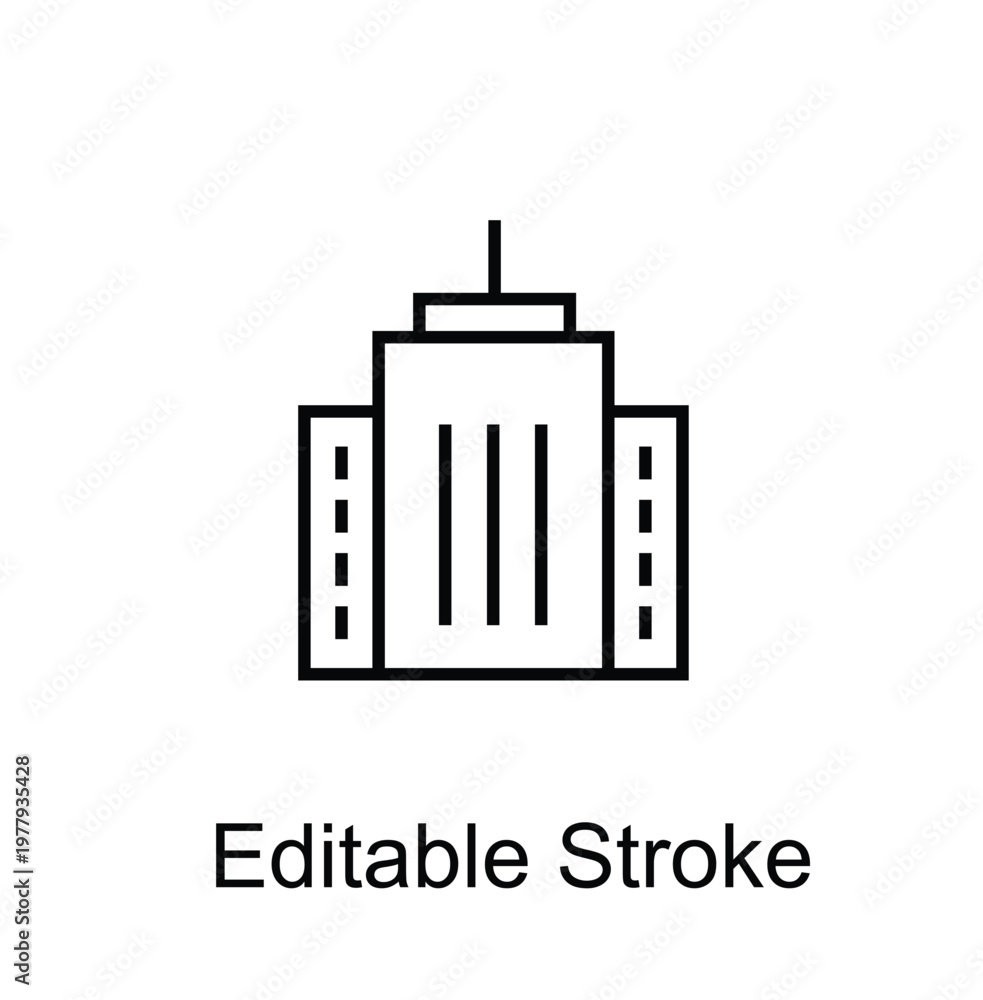 Fototapeta premium skyscraper building icon, city office and modern architecture symbol for commercial real estate, editable stroke vector graphic isolated on transparent background