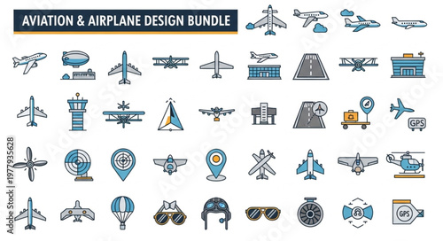 Collection of aviation and airplane design elements and icons.