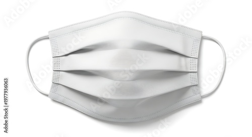 A white disposable face mask isolated on a white background protection against airborne particles