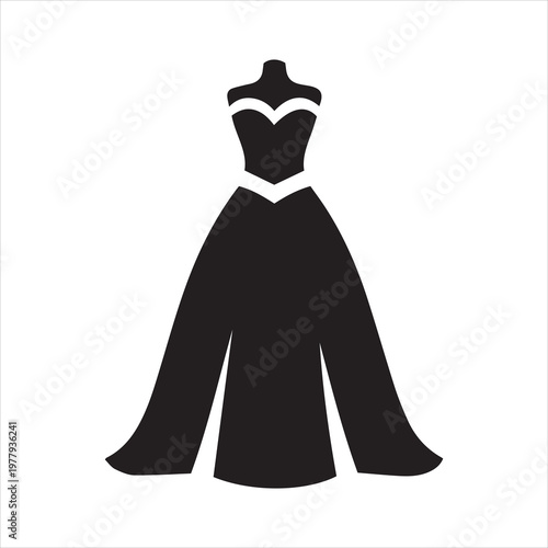 Silhouette of a black wedding dress on a mannequin, bridal gown icon