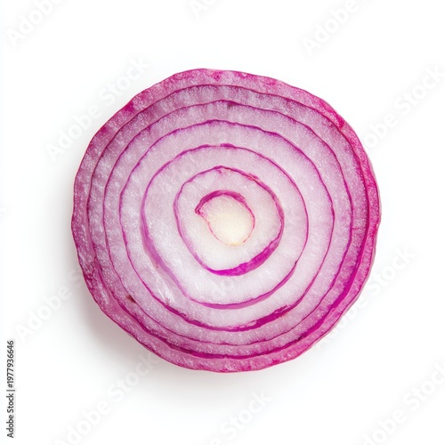 Top view of a single sliced red onion ring, showcasing its vibrant layers
