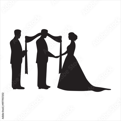 Wedding ceremony silhouette vector bride groom and officiant standing