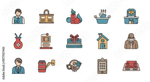 Modern Flat Icons Set: Business, Health, Home, and Leisure - Vector Illustration