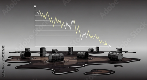 Oil industry crisis with falling stock market graph.