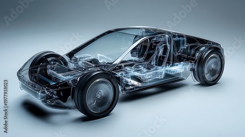 X-ray view of a futuristic electric car chassis sleek design