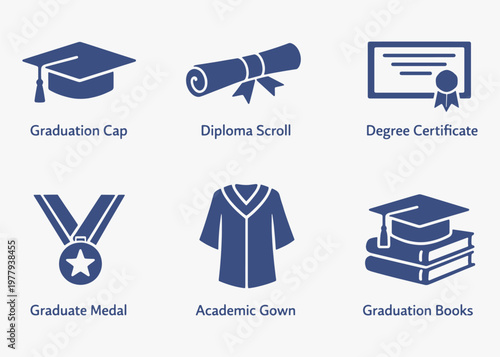 A set of Academic Degree icons focuses on simplicity, elegance, and ease of recognition. Vector Sign for Logos, Labels, and Icons.